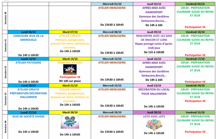 Planning Octobre 2025