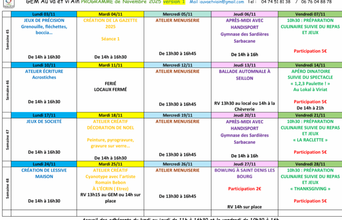 Planning Novembre 2025
