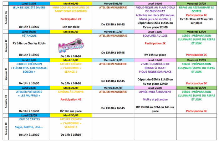 Planning Septembre 2025