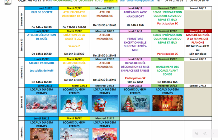 Planning Décembre 2025