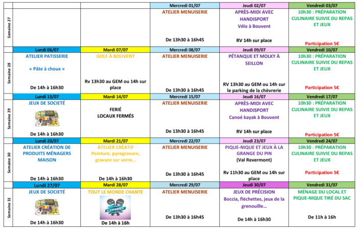 Planning Juillet 2026