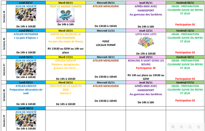 Planning Novembre 2026