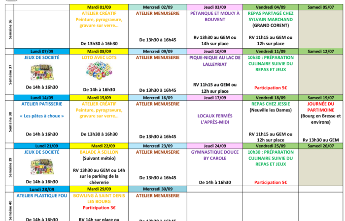 Planning Septembre 2026