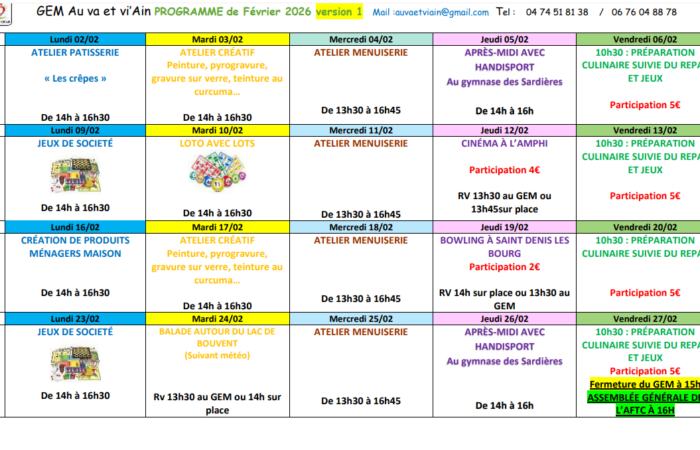 Planning Février 2025