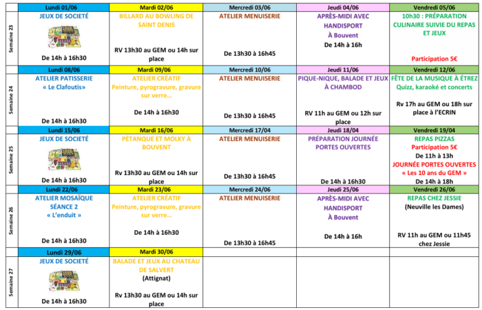 Planning Juin 2026