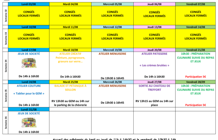 Planning Aout 2026